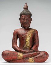 Antique Khmer Style SE Asia Seated Wood Meditation Buddha Statue - 53cm/21&quot; - £715.11 GBP