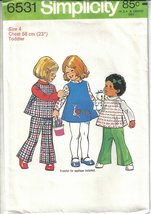 Simplicity 6531 Toddler Girls Applique Dress or Top &amp; Bell-Bottom Pants ... - $6.99