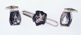 Magnifique Argent Sterling Niello Homme Cravate Clip Et Boutons de Manch... - $2,981.18 MXN