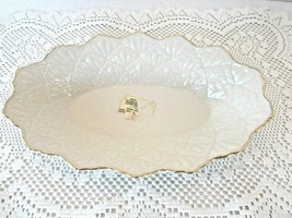 LENOX IVORY OVAL DISH JACQUARD 9.5&quot; EMBOSSED WITH GOLD RIM W/STICKER USA - $16.78