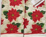 Set of 2 Same Kitchen Printed Towels(15&quot;x25&quot;) CHRISTMAS POINSETTIA FLOWE... - $10.88