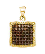 10k Yellow Gold Round Brown Diamond Square Cluster Fashion Pendant 1/2 - £224.91 GBP