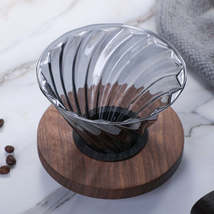 Pour-Over Coffee Dripper - Reusable Brewing Funnel - Glass Filter w/ Wooden Base - £16.39 GBP