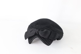 Vintage 30s 40s Rockabilly Satin Bowtie Felt Wool Pillbox Hat Black Womens USA - £44.38 GBP