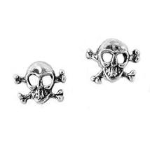 Sterling Silver Hazard Skull and Crossbones Stud Post Earrings - £11.80 GBP