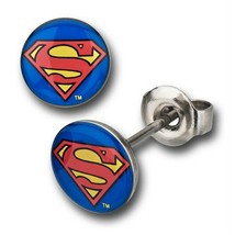 Superman Symbol 316L Surgical Steel Stud Earrings Blue - £12.77 GBP