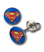 Superman Symbol 316L Surgical Steel Stud Earrings Blue - $15.98