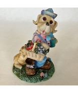 Hound Dog Statue Figurine Basket Hat Puppy Painted Resin Animal Pet Blue... - $47.86 CAD