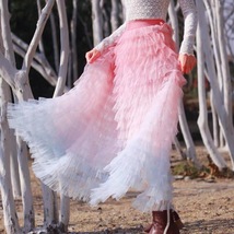 Pastel Pink Tiered Tulle Skirt Outfit Women Plus Size Tulle Maxi Skirt image 6