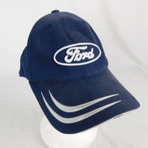 Ford logo Blue Baseball Cap One Size Fit Most Hook Loop Closure Two Stripe Visor - £15.41 GBP