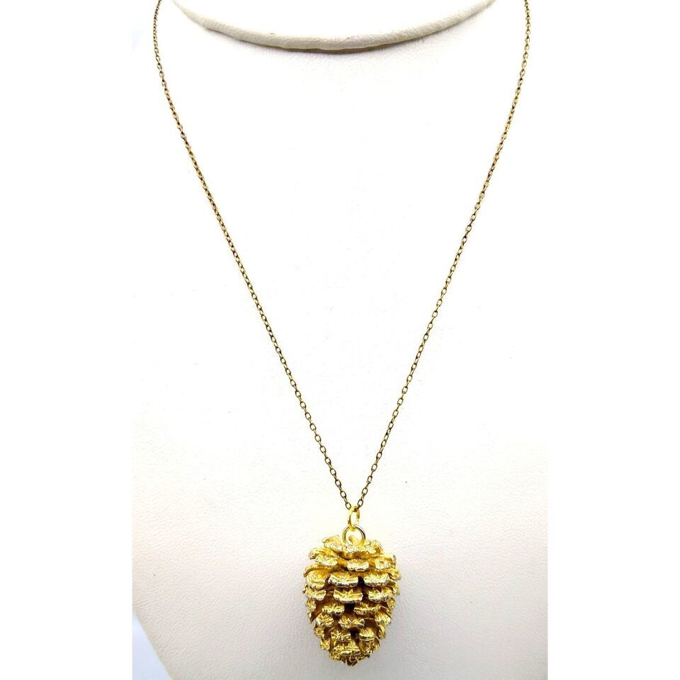 Primary image for Vintage Golden Pinecone Pendant Necklace on 12K GF Chain
