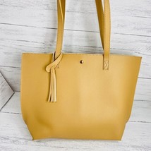 Large Tote Bag Beige Leather Like Beach Purse Tassel Inside Pocket Snap ... - £31.33 GBP