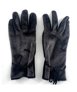 Womens Medium Genuine Leather Gloves Black Dressy Winter Faux Fur Gray D... - $7.70