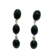 Vtg Sterling Signed AIS Mexican Designer Triple Black Onyx Drop Dangle Earrings - £59.64 GBP