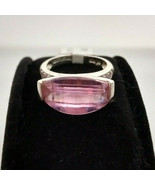 Sterling Silver 6ct+ Pink Cubic Zirconia Barrel Cut Cocktail Ring Sz 6 N... - £42.39 GBP