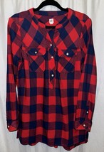 GAP Womens Shirt Blue Red Buffalo Check Popover Flannel Shirt Tunic M - £5.32 GBP