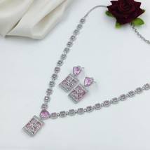 Indian Bollywood Style Silver Plated Delicate CZ Necklace Light Pink Jewelry Set - £60.52 GBP