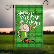 St Patrick&#39;s Day Green Plaid 28x40 Flag Burlap Beer Pipe Horseshoe Shamr... - £10.09 GBP