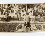 Boy Wearing Sweater Vest Tie and Newsboy Cap with His Bicycle Photograph - $17.82