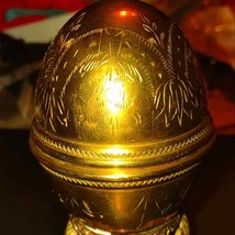 Antique brass ornate etched egg with stand - £37.19 GBP