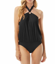 Michael Kors Sz 4 Iconic Ring Bandeau Halter Swimsuit Black One-Piece $114! - £23.00 GBP