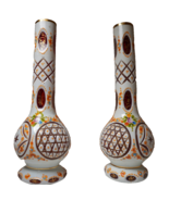 Vintage Hand-Painted Bohemian Glass Vases Enameled Gilded Floral Accents - $14,899.41 MXN