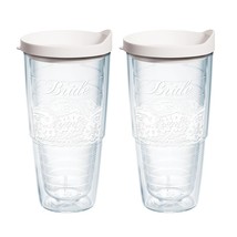Tervis Lace Bride 24 oz. Tumbler W/ Lid Set of 2 Wedding Party Married Cups New - £21.91 GBP