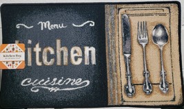 Printed Nylon Kitchen Rug(18x30&quot;)3 SILVERWARE,SPOON,KNIFE &amp; FORK,MENU:KI... - £14.00 GBP