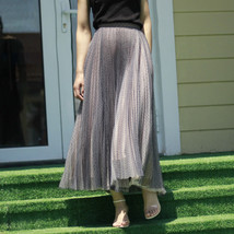 Gray Full Pleated Tulle Skirt Outfit Women Custom Plus Size Long Tulle Skirt image 7