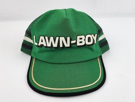Vintage Lawn Boy Mower 3-Stripe Mesh Back Trucker Hat Green Black USA Made - £27.85 GBP