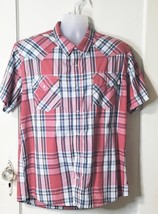 Levi&#39;s Western Shirt Men&#39;s X Large Red Plaid Short Sleeve Pockets Pearl Snap - £29.23 GBP