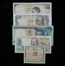 Southern Europe 5-Notes Lot // Spain Peseta, Portugal Escudo &amp; Italy Lira - £42.83 GBP