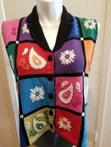 Belle Pointe Women&#39;s Sz L Vintage Knit Sweater Vest Colorblock Embroidered  - £16.61 GBP