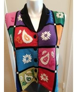 Belle Pointe Women&#39;s Sz L Vintage Knit Sweater Vest Colorblock Embroidered  - $20.79