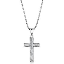 Men Women Iced Simulated Diamond Religious Cross Pendant Rhodium Plated Necklace - £67.36 GBP