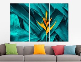 Yellow Flower on Large Tropical Leaves Canvas Print Palm Leaves Abstract Art Tro - £38.95 GBP