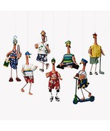 Department 56 pink flamingo ornament volleyball scooter yoga 34762 set of 7 - $2,108.05 MXN