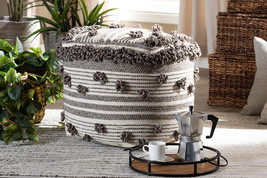 Larkin Moroccan Inspired Ivory and Brown Handwoven Wool Pouf Ottoman - $2,515.31 MXN