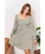 Double Take Floral Smocked Flounce Sleeve Square Neck Dress - £26.91 GBP
