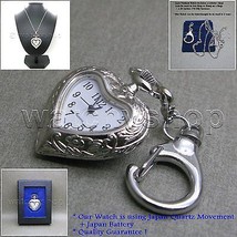 Silver Color Pocket Watch Women Heart Shape Pendant Watch Key Ring Neckl... - $19.49