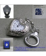 Silver Color Pocket Watch Women Heart Shape Pendant Watch Key Ring Neckl... - £15.40 GBP