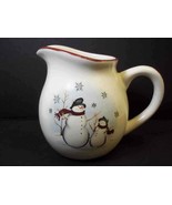 Royal Seasons stoneware creamer SNOWMEN snowman snowflakes red rim 8 oz - £6.01 GBP