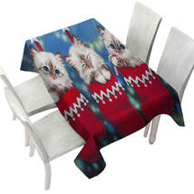 Cute Christmas Design Trio Kittens in Red Socks Tablecloth - $51.75 CAD+