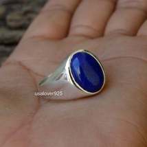 Natural Blue Lapis Lazuli Ring Oval Gemstone Ring Gift For Men Jewelry Boho Ring - £49.16 GBP