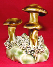 Realistic Ceramic Mushroom Figurine Three Mushrooms in the Grass Rustic Decor - £7.85 GBP