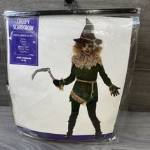 Creepy Scary Scarecrow Halloween Costume Medium 8-10 Tunic Hat Belt Scythe - £22.24 GBP