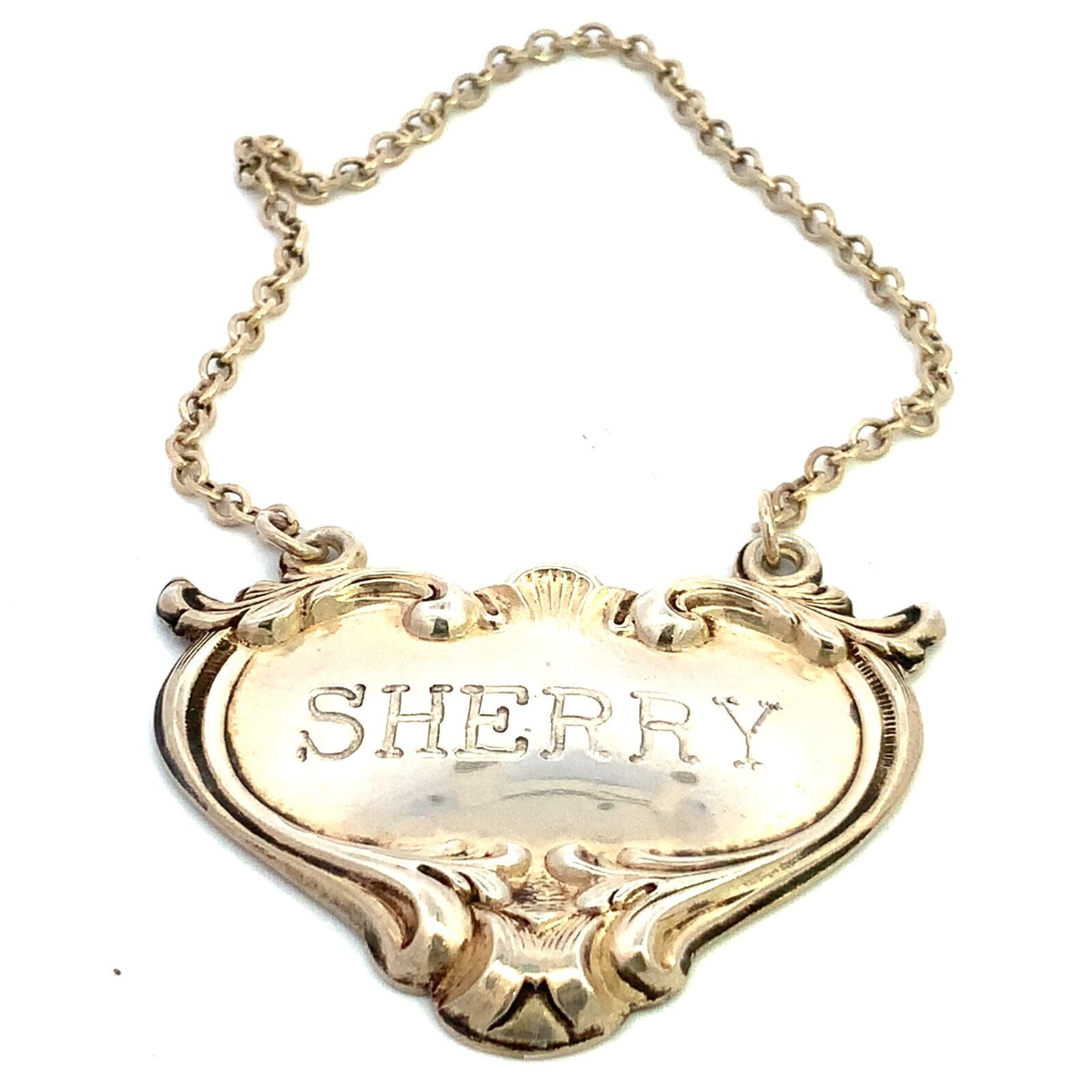 Vintage Sterling Silver Elegant Sherry Decanter Label Tag By JS And Co. - $48.51