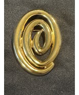 Vintage Gold Tone Swirl Brooch Abstract Modernist Statement Pin Oval Shape - $15.49