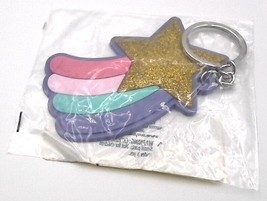 Retro Star &amp; Rainbow Keychain Purple Pink Blue Gold Glitter Soft Plastic - $8.00