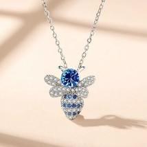 Pendentif Abeille Miel Topaze Bleue CZ Coupe Ronde 2Ct Chaîne Libre Plaqué... - £106.01 GBP